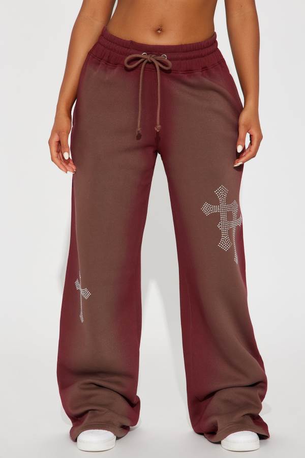 Brown Fashion Nova Every Day's A Good Day Washed Wide Leg Women Pants USA | 174285UCB