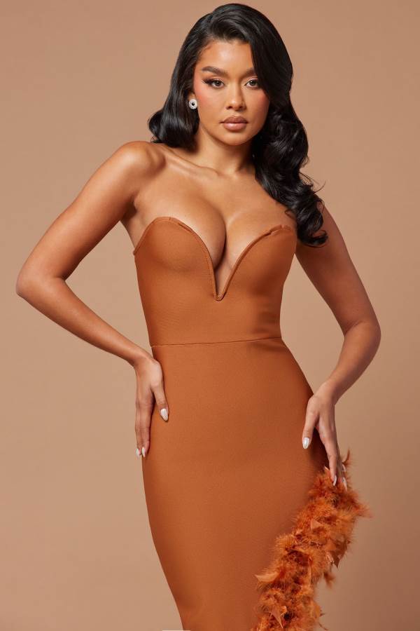 Brown Fashion Nova Jacqueline Bandage Maxi Women Dress USA | 917208QDS