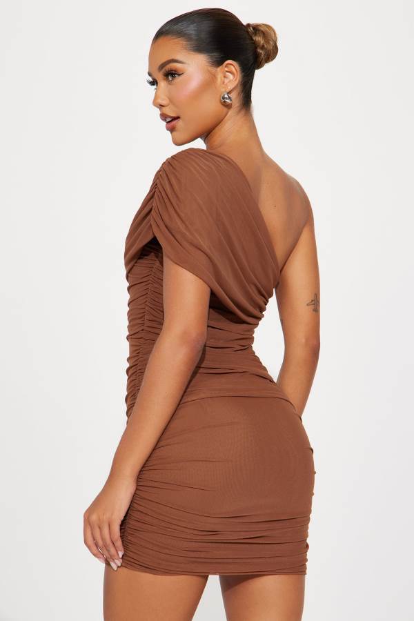 Brown Fashion Nova Kendall Mesh Mini Women Dress USA | 376194QBL