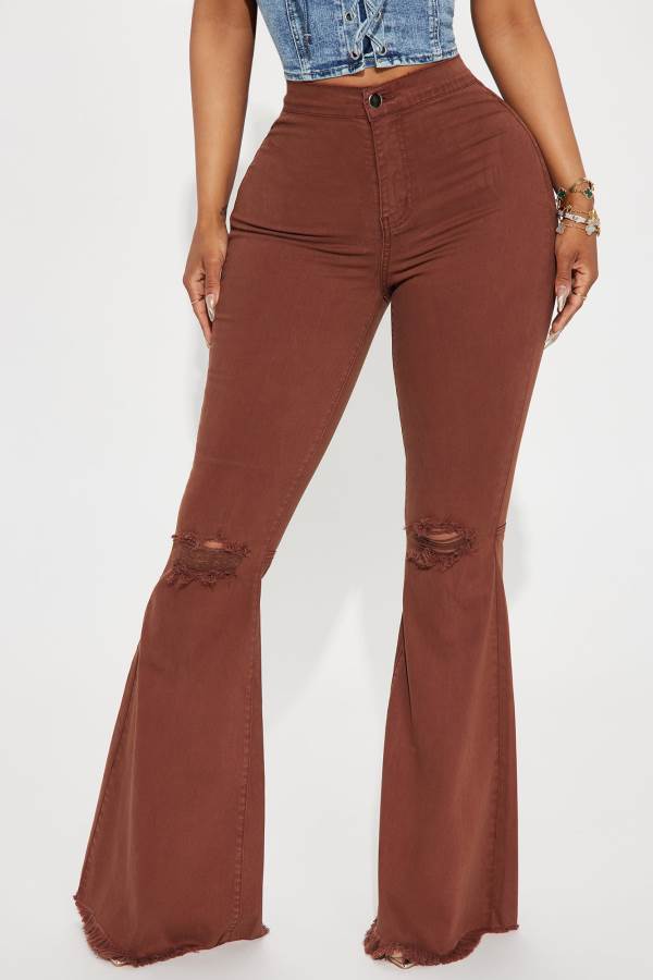 Brown Fashion Nova Mystery Solved Extreme Bell Bottom Women Jeans USA | 135674GAE