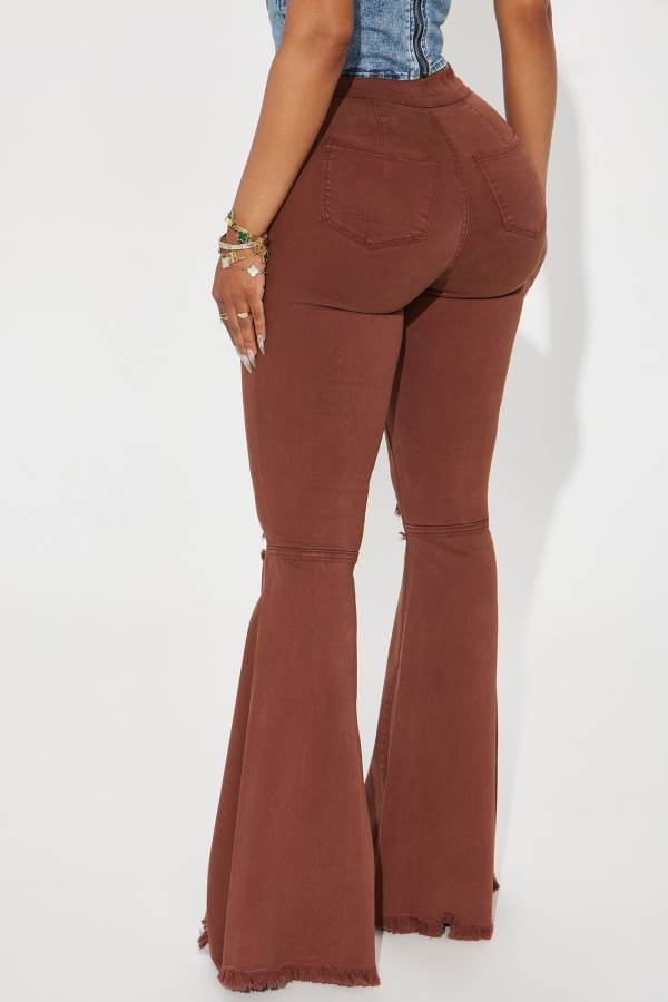 Brown Fashion Nova Mystery Solved Extreme Bell Bottom Women Jeans USA | 135674GAE