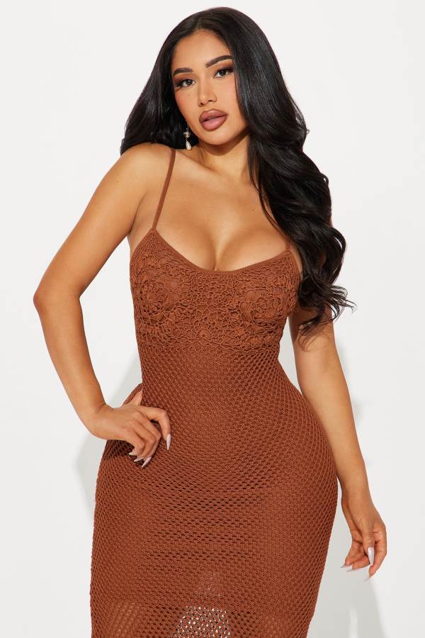 Brown Fashion Nova Olivia Crochet Midi Women Dress USA | 960472MLZ