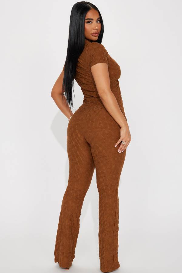 Brown Fashion Nova Petite Liliana Short Sleeve Pant Set Women Pants USA | 163079RLO