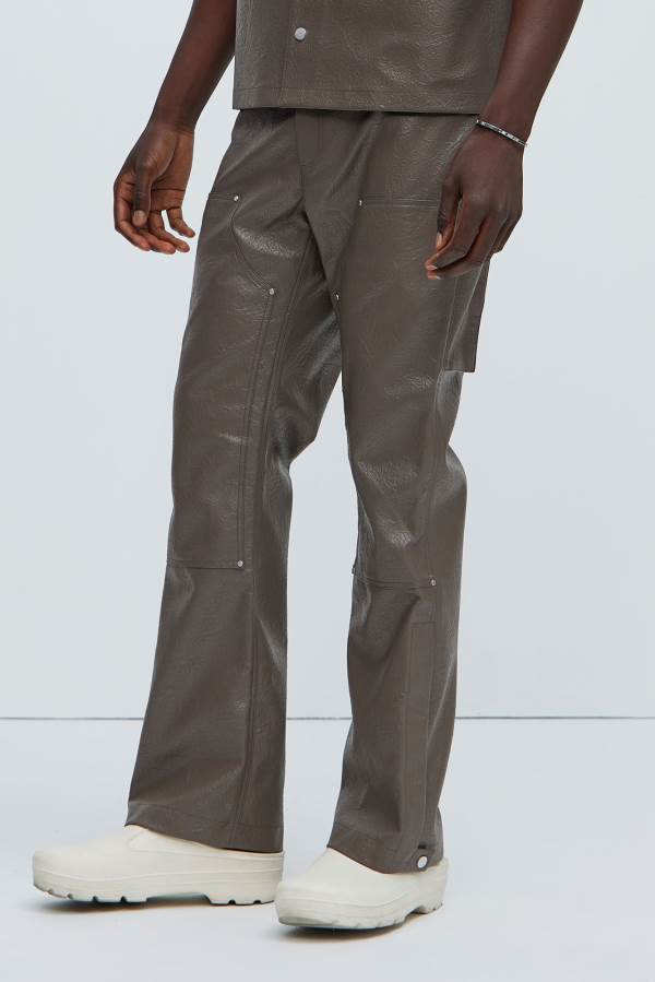 Brown Fashion Nova Riker Faux Leather Carpenter Flare Men Pants USA | 850169SWQ