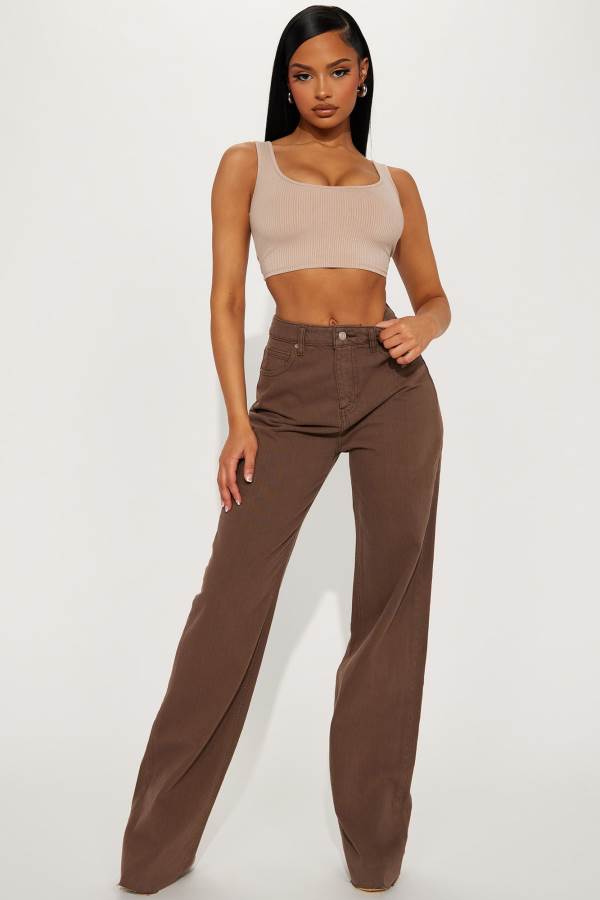 Brown Fashion Nova Tall Good Time High Waist Wide Leg Women Jeans USA | 307915YIH