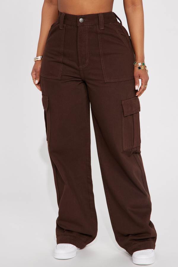 Brown Fashion Nova Unbothered Easy Non Stretch Cargo Women Jeans USA | 713602ZFJ