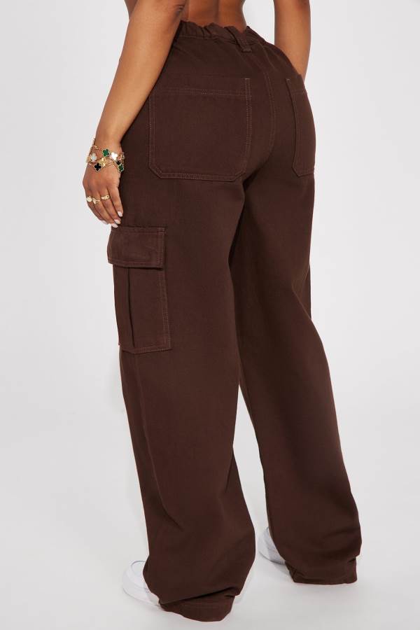 Brown Fashion Nova Unbothered Easy Non Stretch Cargo Women Jeans USA | 713602ZFJ