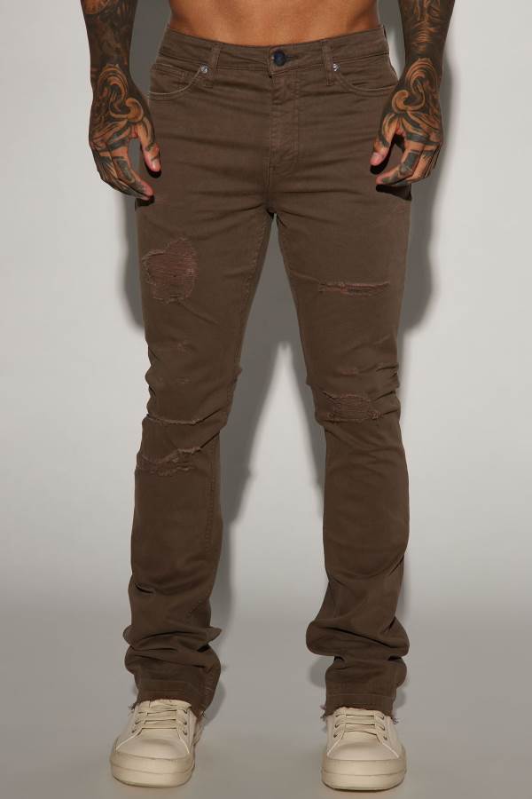 Brown Fashion Nova Who's Gonna Check Me Stacked Skinny Flared Men Pants USA | 427936VPF