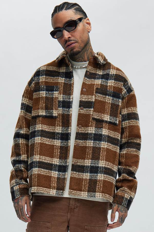 Brown Fashion Nova Zion Mohair Oversized Men Shirts USA | 435089NFE