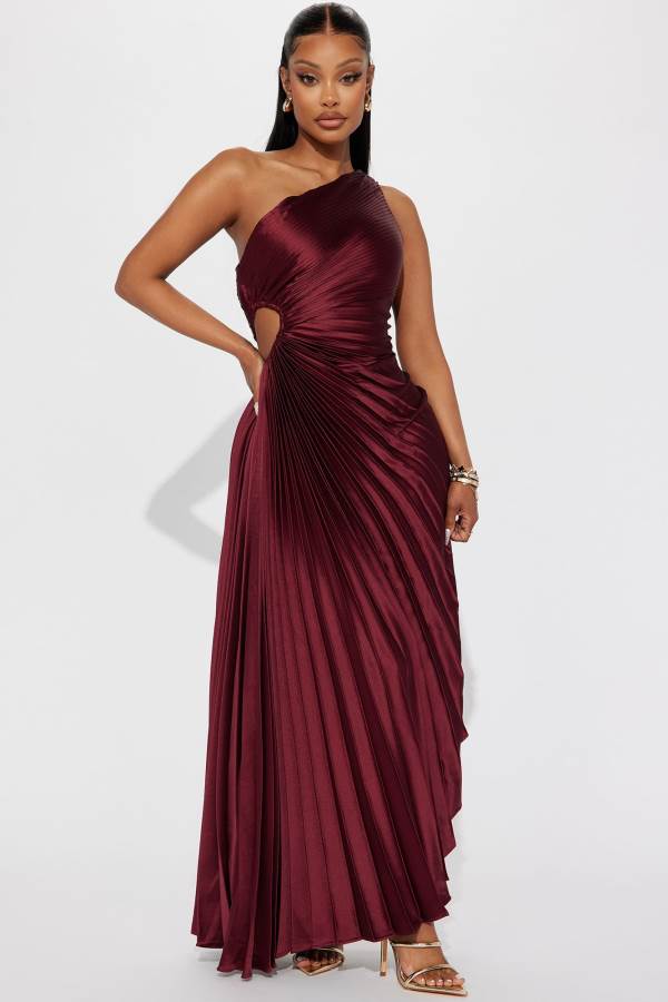 Burgundy Fashion Nova Belle Satin Maxi Women Dress USA | 690243OUT