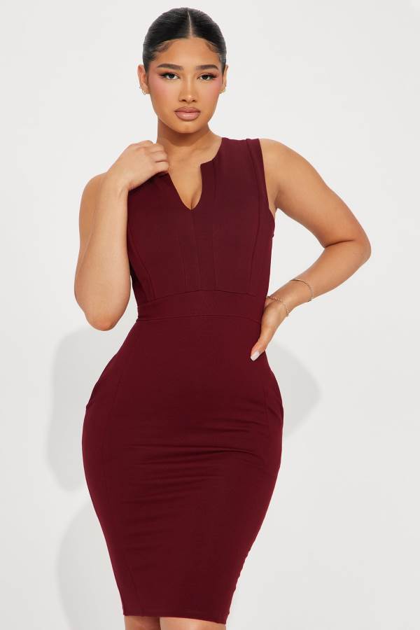 Burgundy Fashion Nova Cubicle Cutie Midi Women Dress USA | 859401KVR