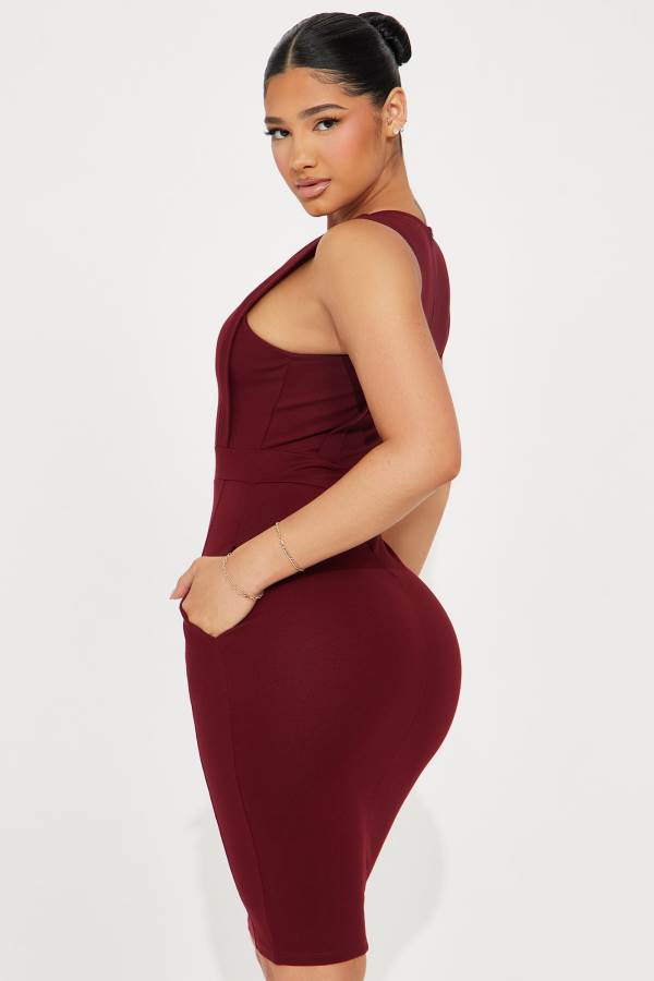 Burgundy Fashion Nova Cubicle Cutie Midi Women Dress USA | 859401KVR