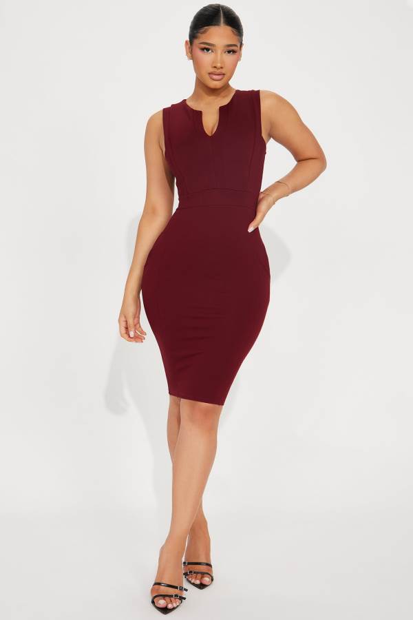 Burgundy Fashion Nova Cubicle Cutie Midi Women Dress USA | 859401KVR