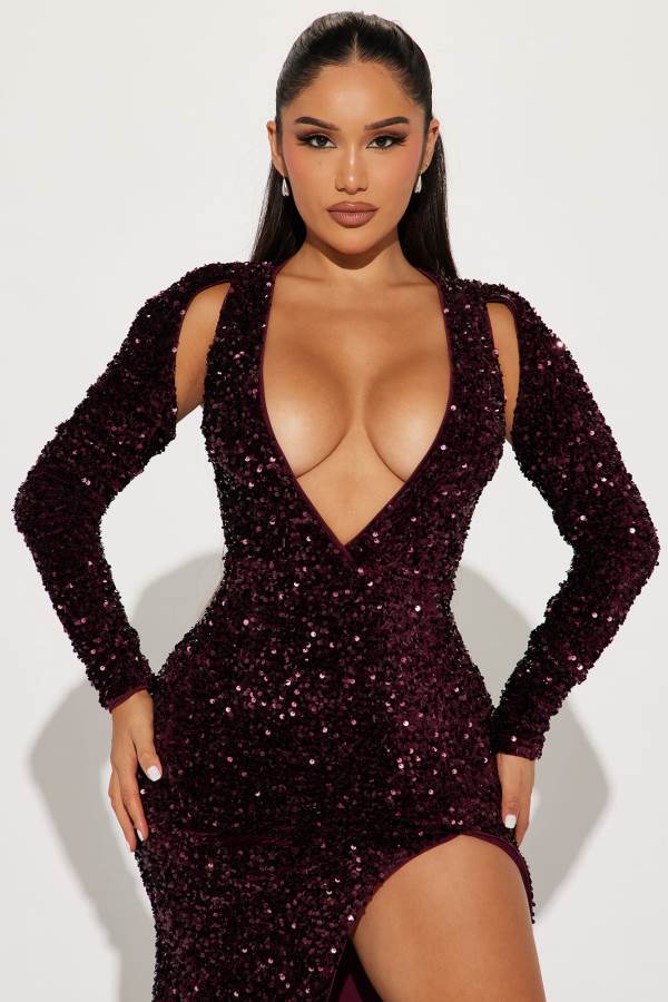 Burgundy Fashion Nova Jaw Dropper Sequin Maxi Women Dress USA | 802316BEN