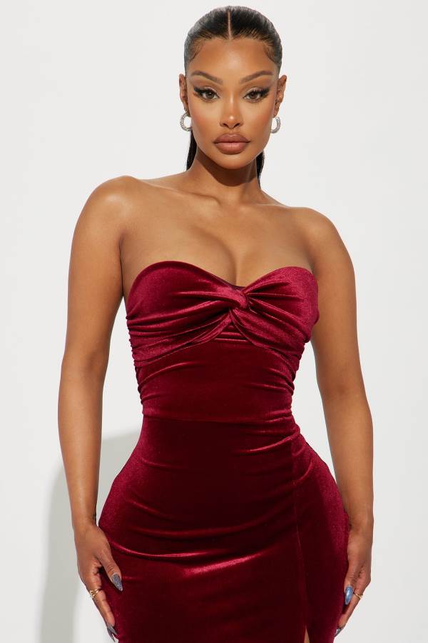 Burgundy Fashion Nova Mildred Velvet Maxi Women Dress USA | 837695SBL