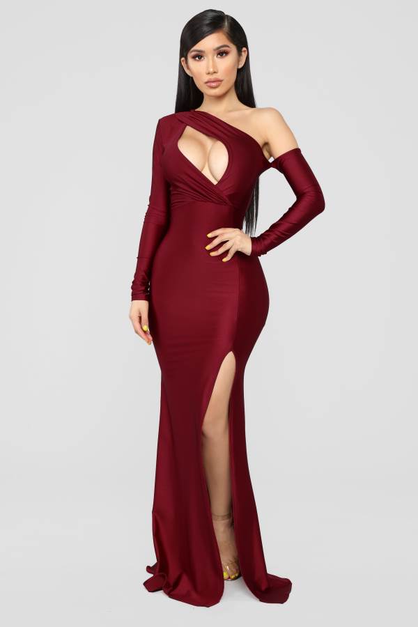 Burgundy Fashion Nova Pretty Hurts Women Dress USA | 027341AOR