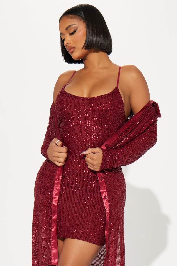 Burgundy Fashion Nova Raquel Sequin Mini Set Women Dress USA | 805192IYT