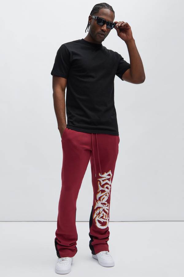 Burgundy Fashion Nova Reckless Lifestyle Flare Men Sweatpants USA | 601327EPV