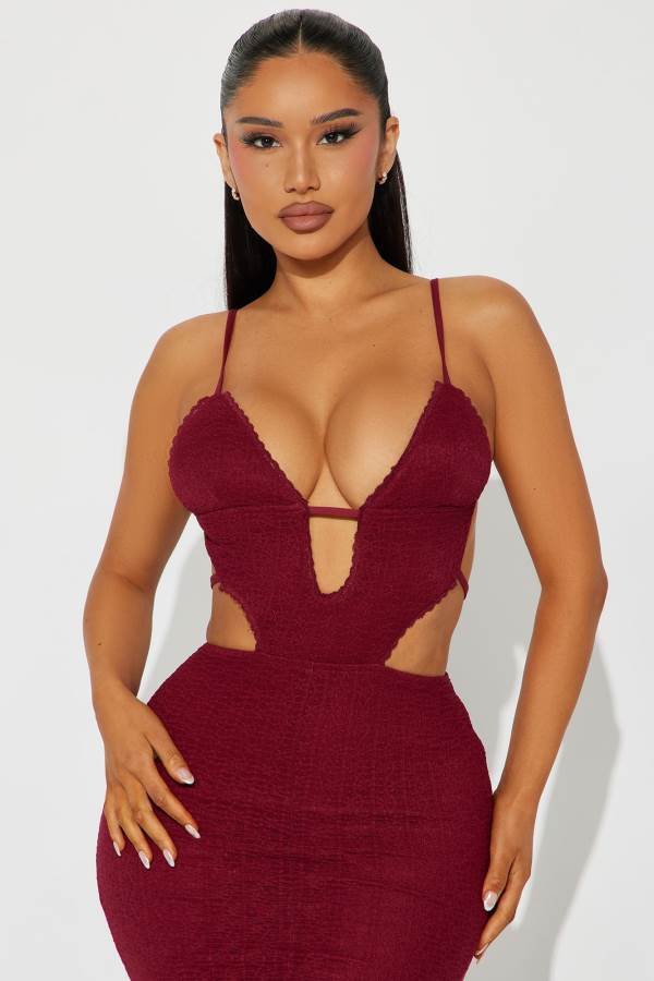 Burgundy Fashion Nova Rosie Lace Maxi Women Dress USA | 736850HNB