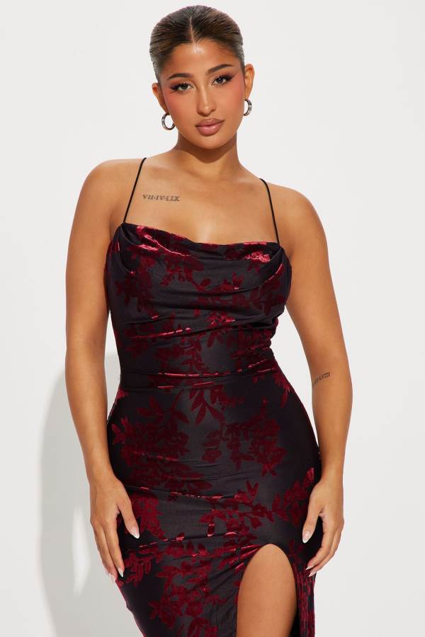 Burgundy Fashion Nova Samantha Mesh Midi Women Dress USA | 910764ARP