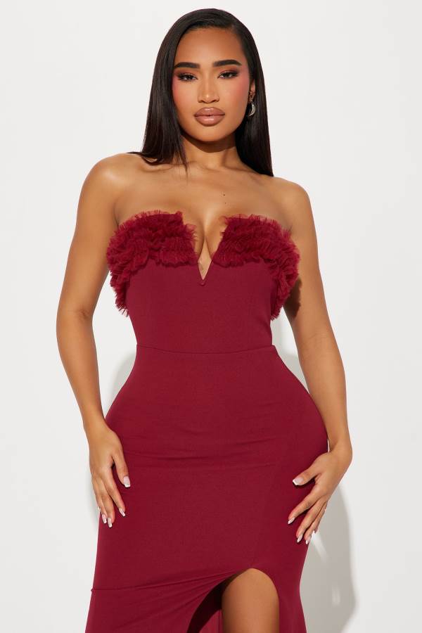 Burgundy Fashion Nova Smothered Crepe Maxi Women Dress USA | 275184RQW