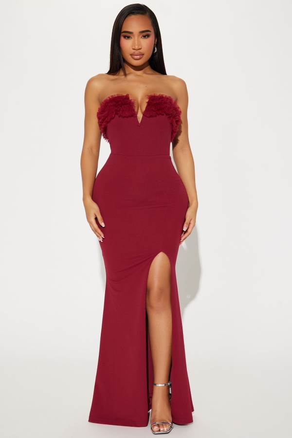 Burgundy Fashion Nova Smothered Crepe Maxi Women Dress USA | 275184RQW