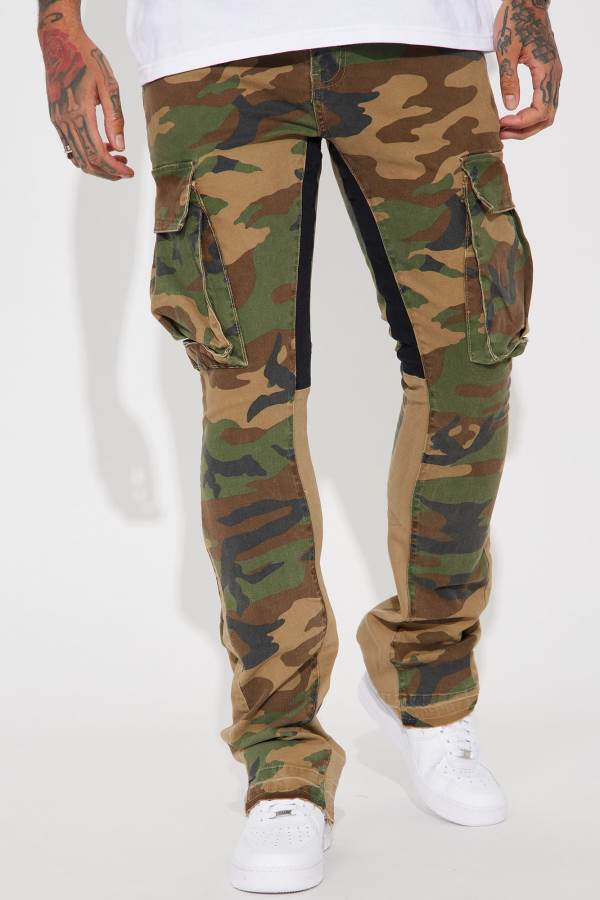 Camo Fashion Nova Commando Cargo Twill Flared Men Pants USA | 827639DEB