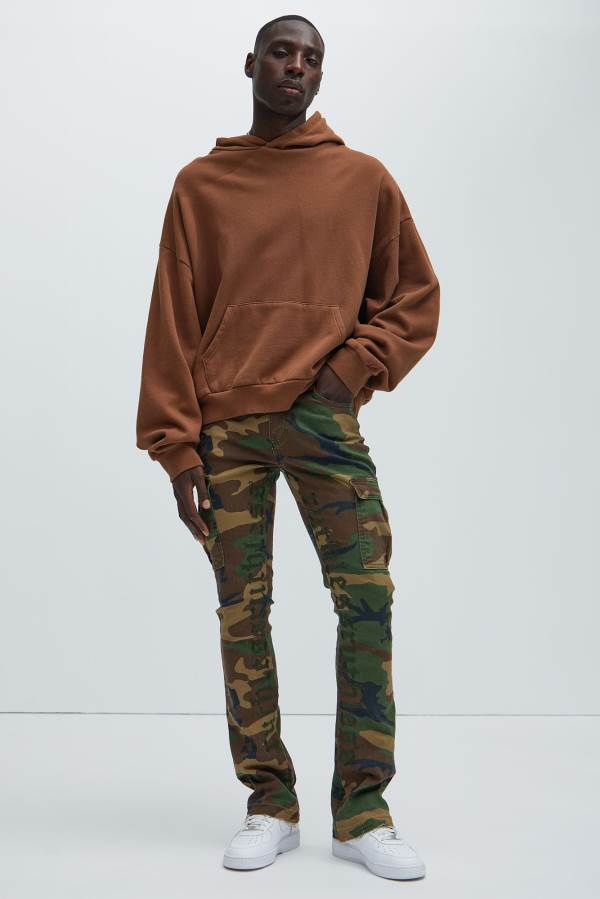 Camo Fashion Nova Ruthless Embroidered Stacked Skinny Cargo Flare Men Pants USA | 370294AXM