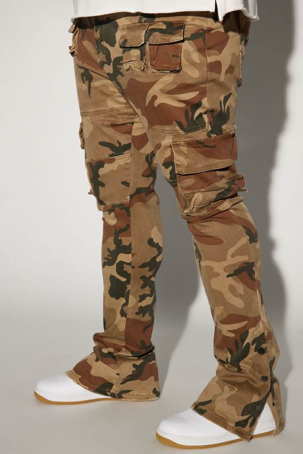 Camo Fashion Nova Snap At It Cargo Stacked Skinny Flare Men Pants USA | 128370NAE