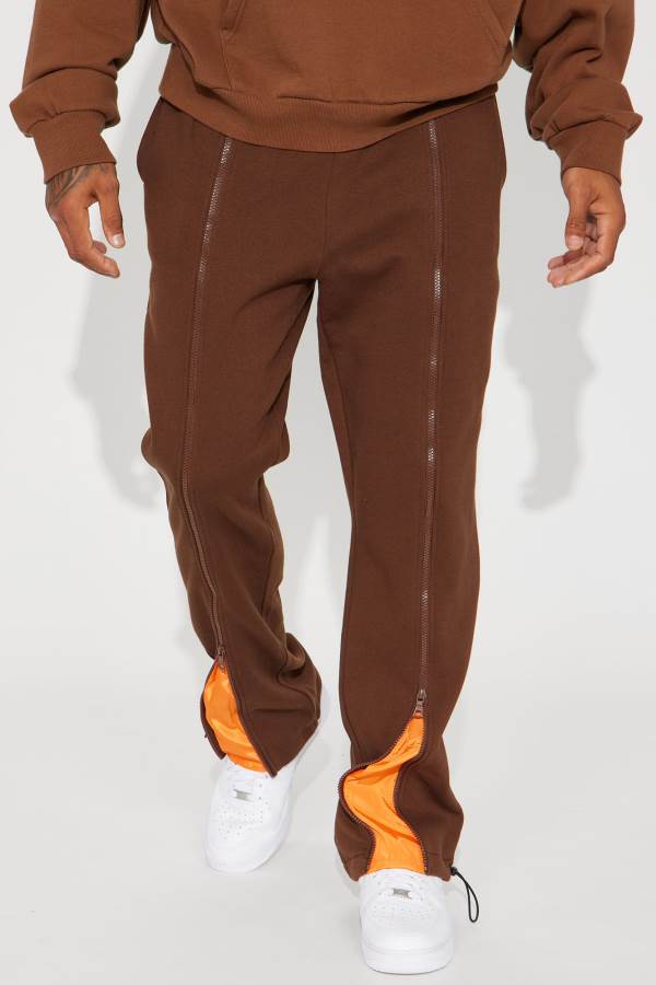 Chocolate Fashion Nova All In The Zippers Tyson Straight Men Sweatpants USA | 963810OWJ