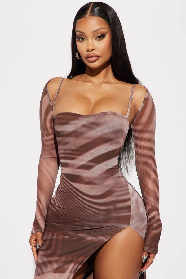 Chocolate Fashion Nova Claudia Mesh Maxi Set Women Dress USA | 012938EXD