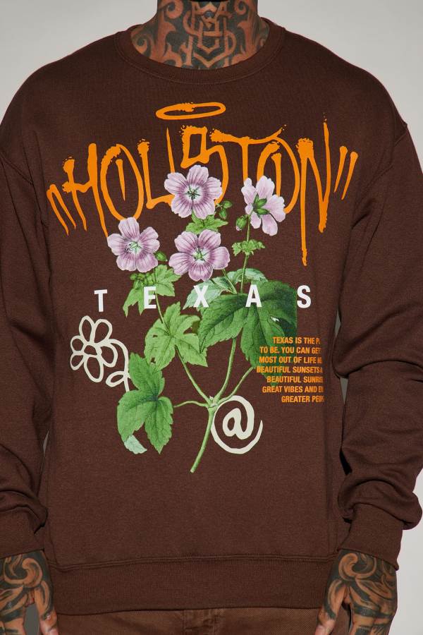 Chocolate Fashion Nova Houston Floral Crewneck Men Sweater USA | 897520HOF