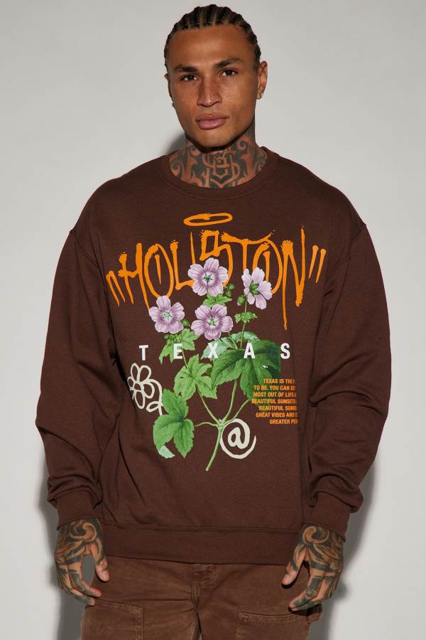 Chocolate Fashion Nova Houston Floral Crewneck Men Sweater USA | 897520HOF