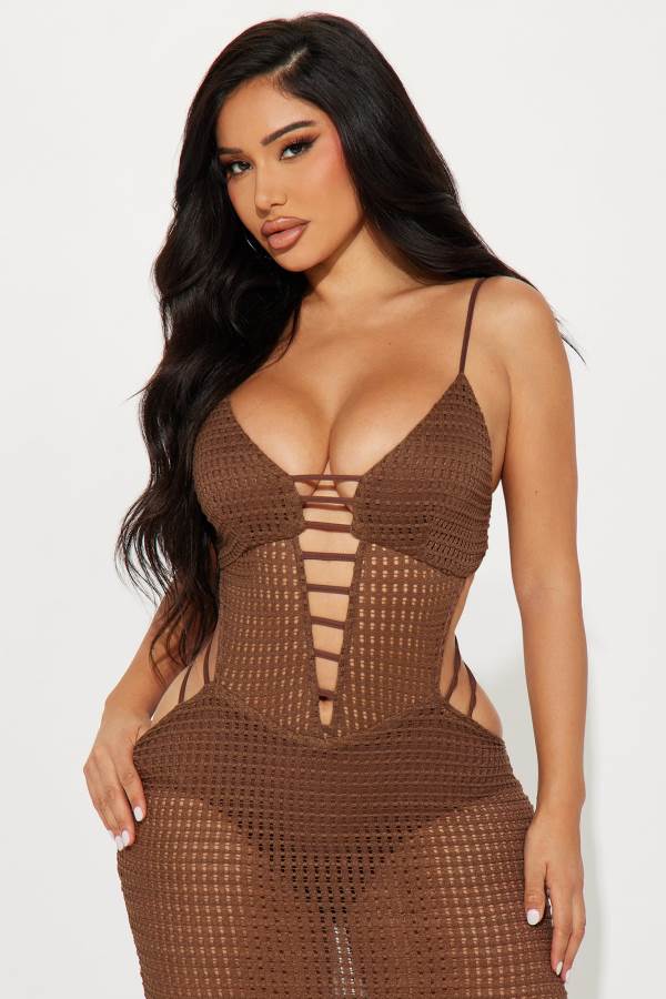 Chocolate Fashion Nova Kaelyn Crochet Maxi Women Dress USA | 014972MDW