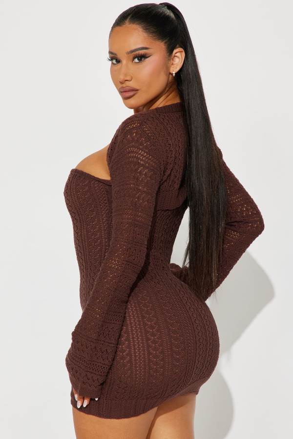 Chocolate Fashion Nova Leonie Crochet Micro Mini Set Women Dress USA | 418726YVX