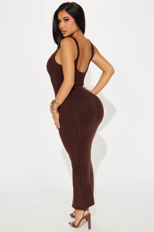 Chocolate Fashion Nova Nadia Sweater Maxi Women Dress USA | 852497QUL