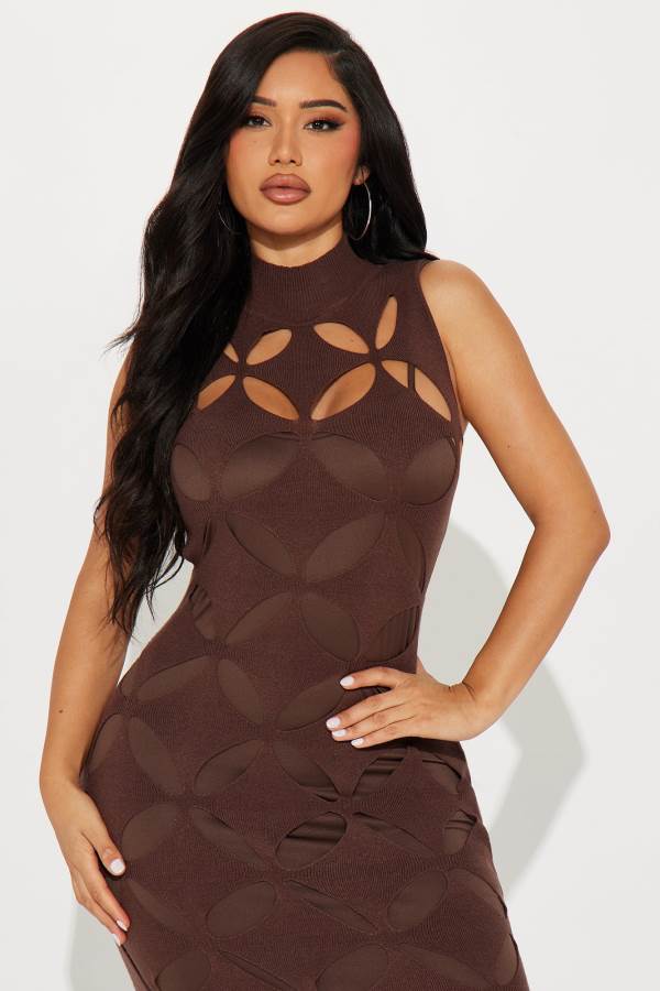 Chocolate Fashion Nova Rebecca Sweater Maxi Women Dress USA | 654928PXW