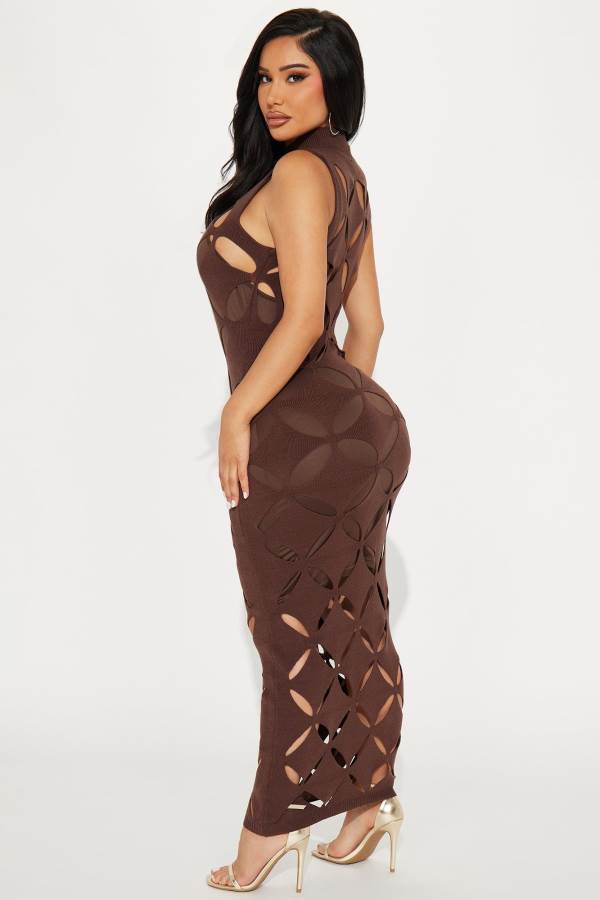 Chocolate Fashion Nova Rebecca Sweater Maxi Women Dress USA | 654928PXW