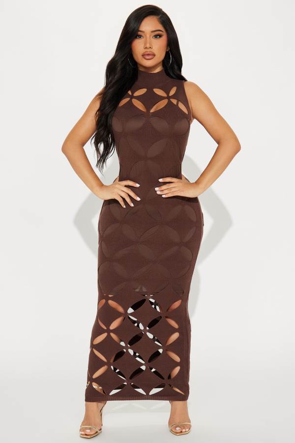 Chocolate Fashion Nova Rebecca Sweater Maxi Women Dress USA | 654928PXW