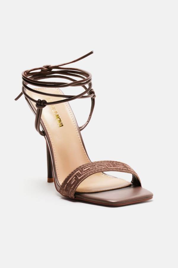 Chocolate Fashion Nova Sugar Free Wrap Up Heeled Women Sandals USA | 952063RHJ