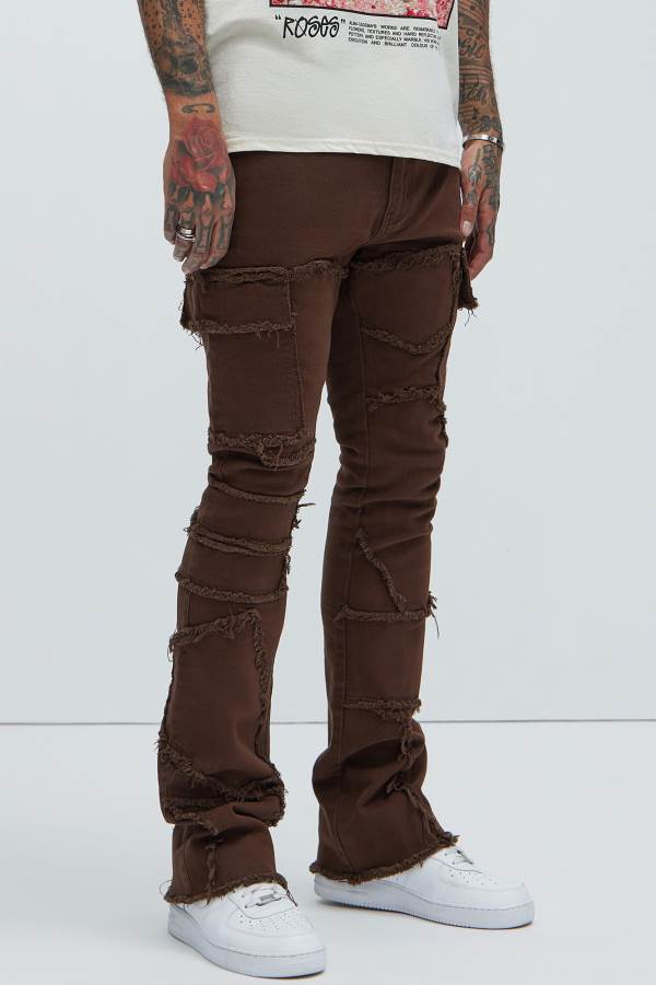 Chocolate Fashion Nova Trapping Frayed Stacked Skinny Flare Men Pants USA | 746025DUZ