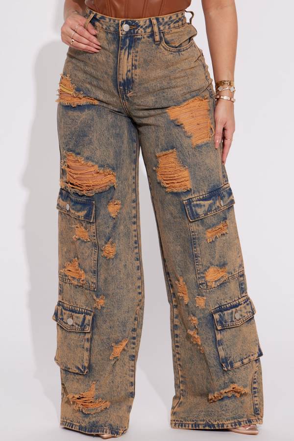 Copper Fashion Nova Riley Ripped Baggy Cargo Women Jeans USA | 315982ZEC