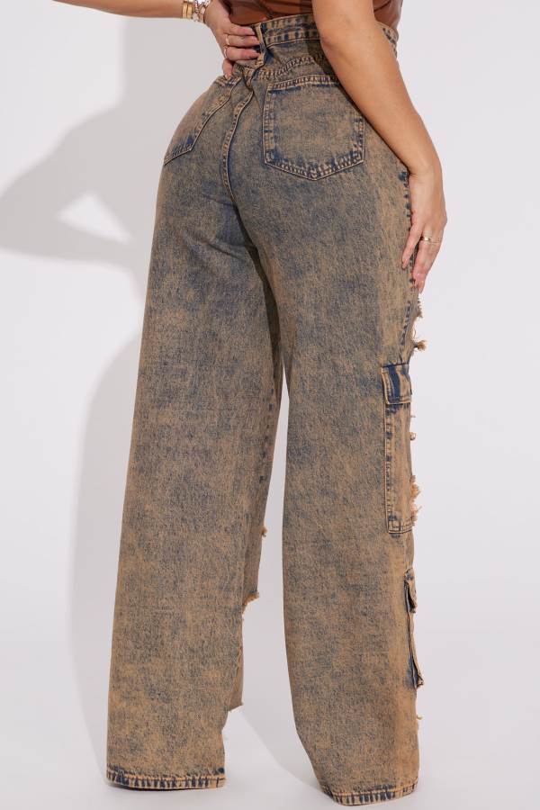 Copper Fashion Nova Riley Ripped Baggy Cargo Women Jeans USA | 315982ZEC