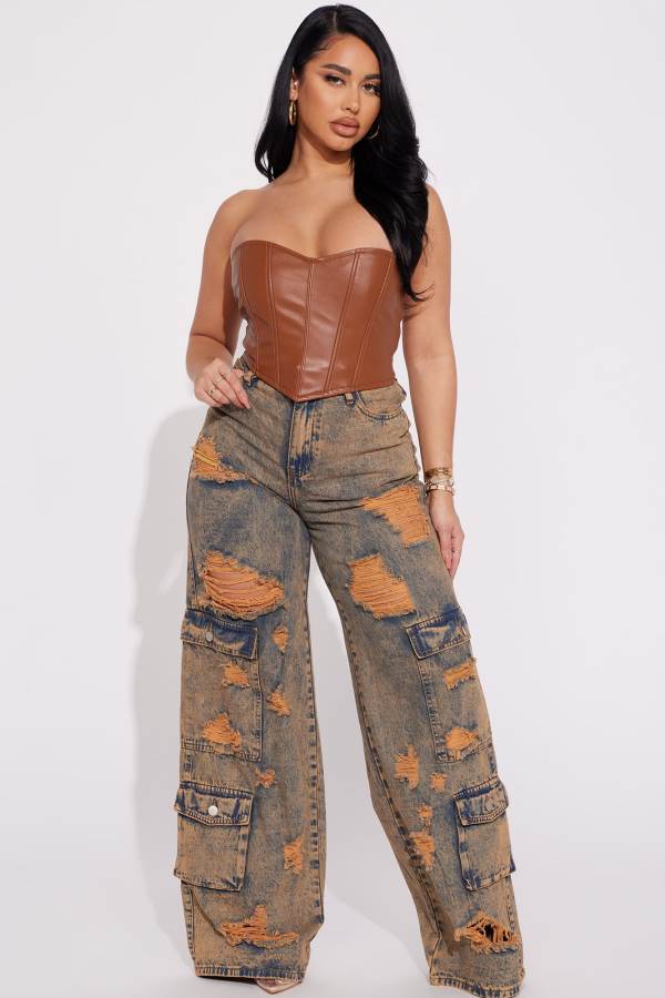 Copper Fashion Nova Riley Ripped Baggy Cargo Women Jeans USA | 315982ZEC