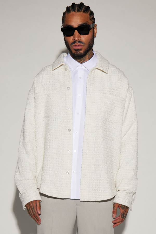 Cream Fashion Nova Alex Textured Oversized Shacket Men Jacket USA | 163489OWA