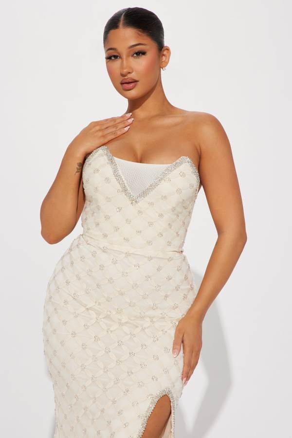 Cream Fashion Nova Aurelia Embellished Maxi Women Dress USA | 256419VGN