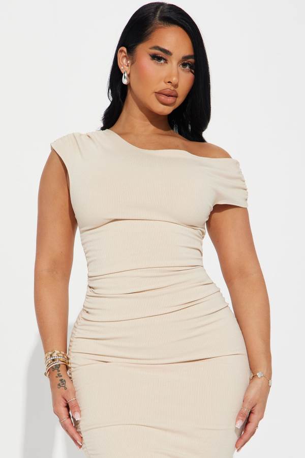 Cream Fashion Nova Kelli Snatched Maxi Women Dress USA | 549723YGR