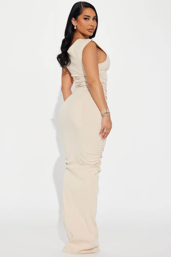 Cream Fashion Nova Kelli Snatched Maxi Women Dress USA | 549723YGR