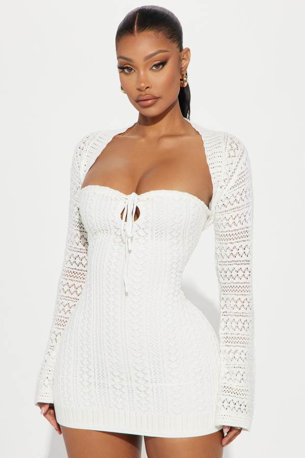 Cream Fashion Nova Leonie Crochet Micro Mini Set Women Dress USA | 274916UDV