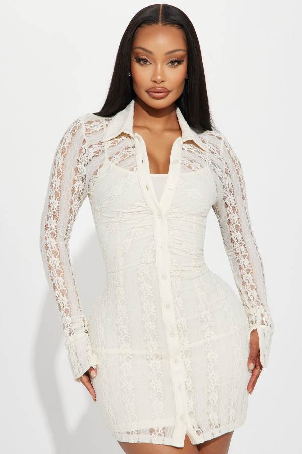 Cream Fashion Nova Lilah Lace Mini Women Dress USA | 261304ZWH